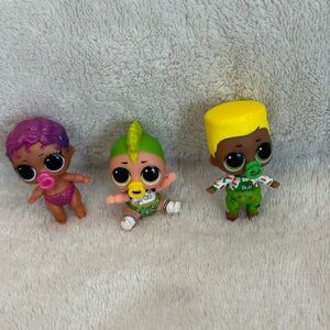 3 LOL Mini Sweets Mike & Gamer Ike Dolls & Purple Girl Doll Loose  W Pacifiers